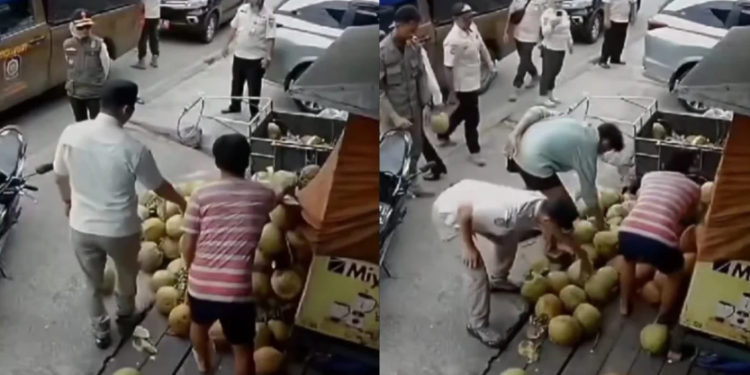 Viral! Oknum Satpol PP Diduga Ambil Kelapa Muda Milik Pedagang Saat Penertiban, Netizen Geram